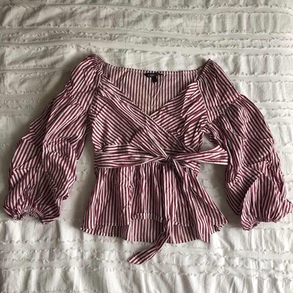 Cross body blouse with bow tie detail. NWOT - Picture 2 of 3